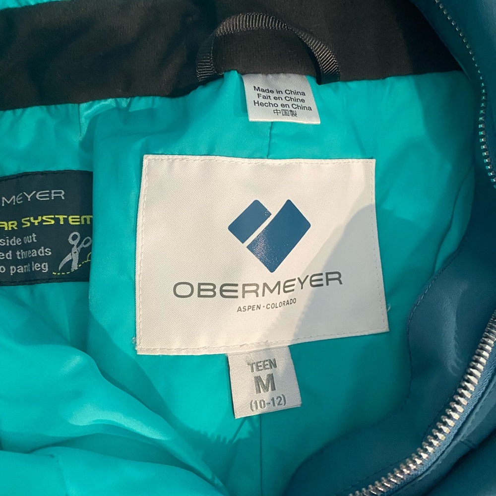 Obermeyer Teal Ski Overalls with Gray Straps
